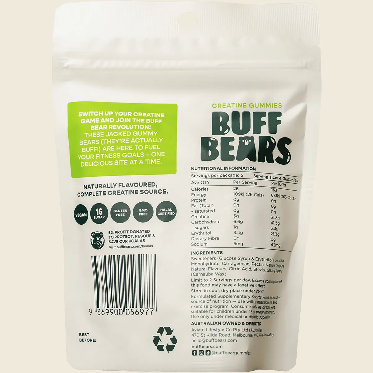 Buff Bears Creatine Gummies - Crisp Apple - 80g