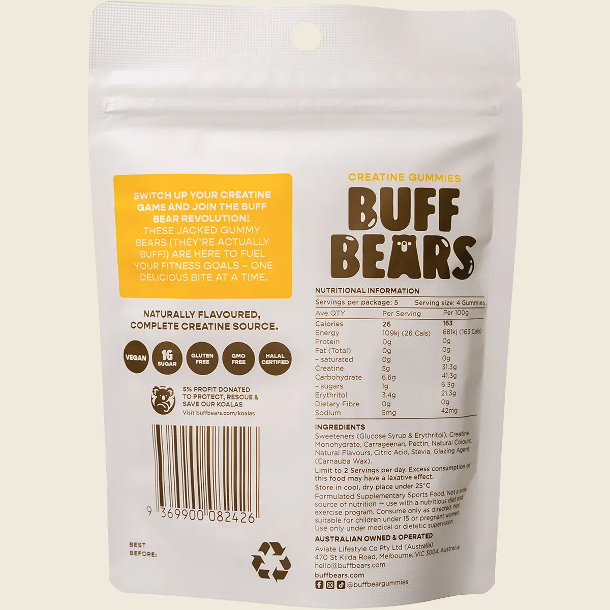 Buff Bears Creatine Gummies - Passionfruit - 80g