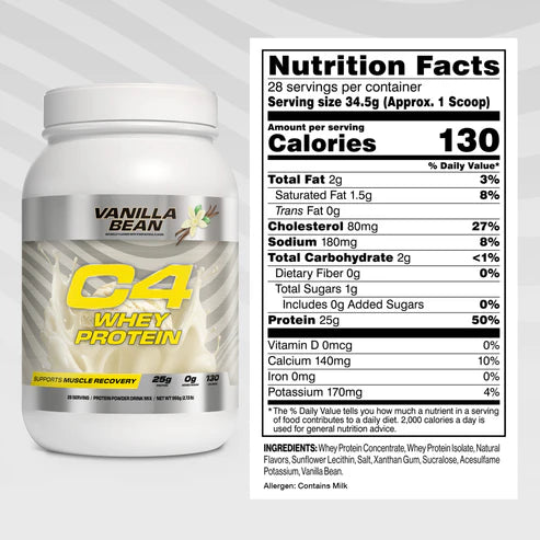 C4 Whey Protein Powder - Vanilla Bean - 966kg (28 Serves)