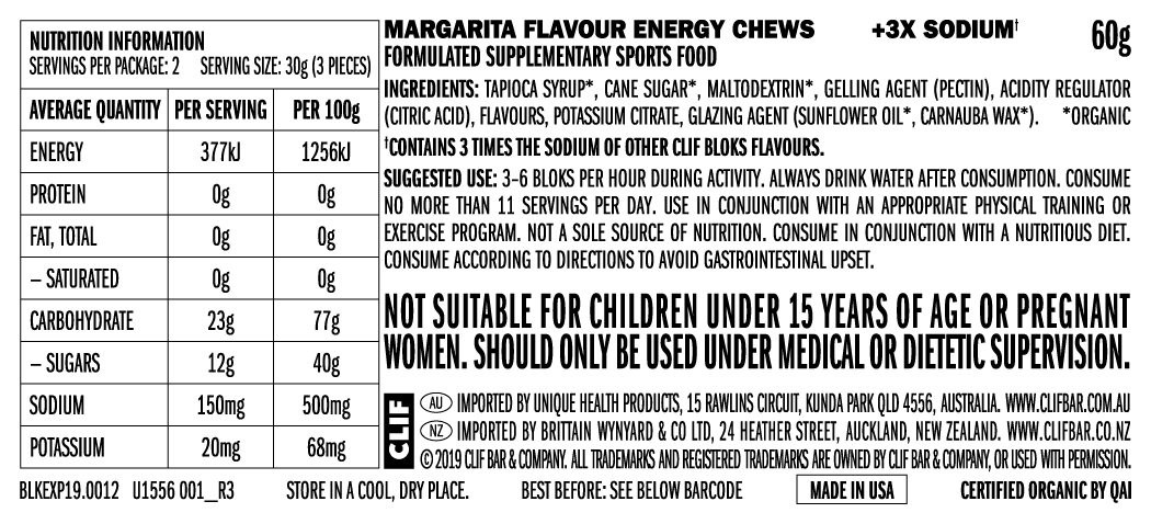 CLIF Bloks Energy Chews - Margarita + 150mg Sodium - 60g (Single)