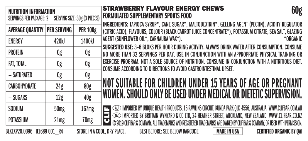 CLIF Bloks Energy Chews - Strawberry - 60g (Single)