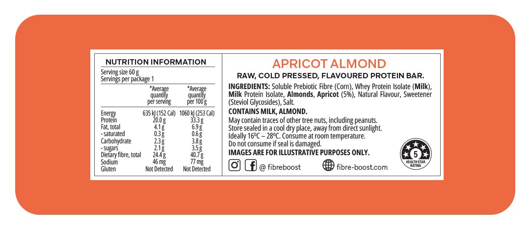 Cold Pressed Protein Bar - Apricot Almond - 60g (Single Bar)