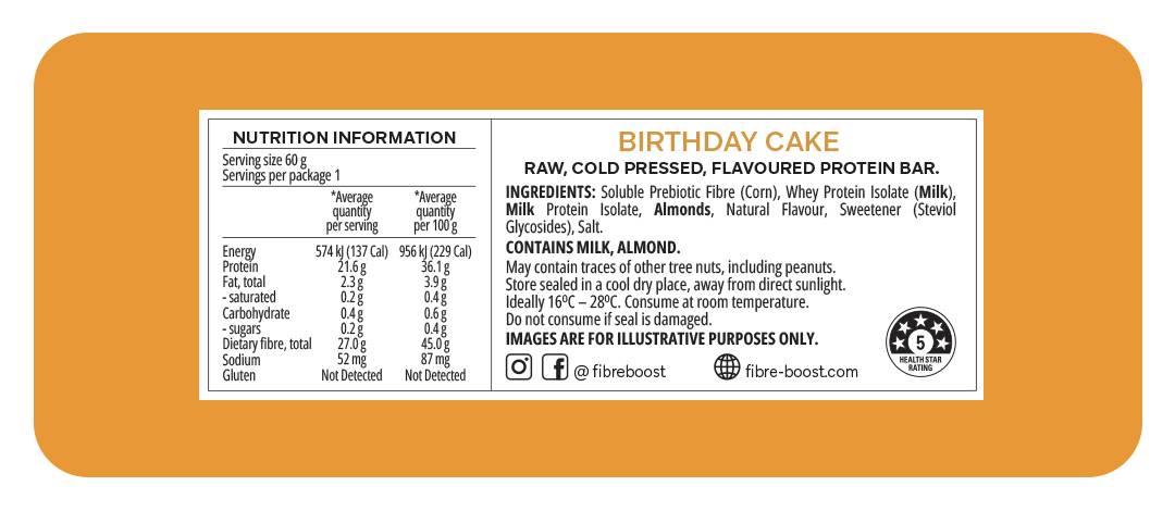 Cold Pressed Protein Bar - Birthday Cake - 60g (Single Bar)