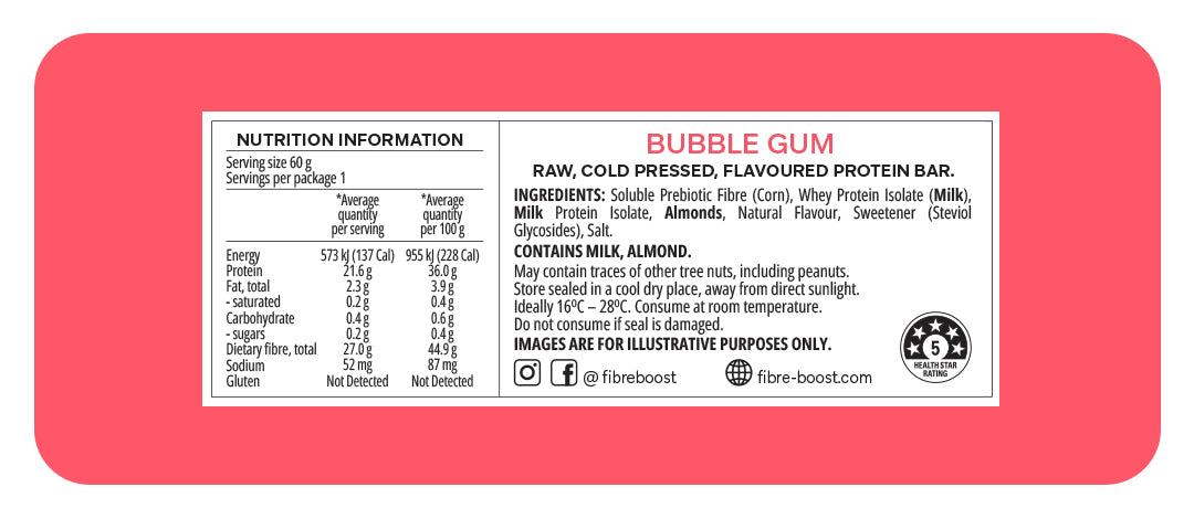 Cold Pressed Protein Bar - Bubble Gum - 60g (Single Bar)