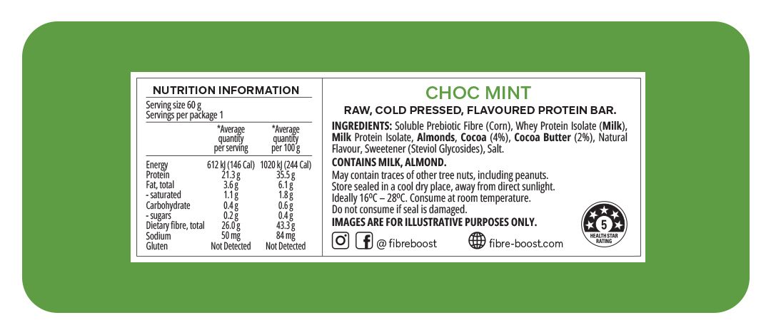 Cold Pressed Protein Bar - Choc Mint - 60g (Single Bar)