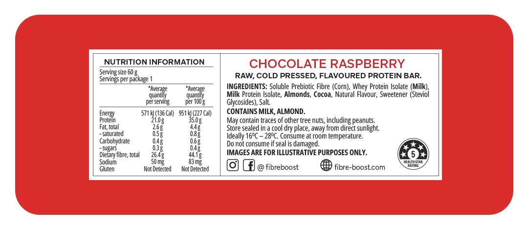 Cold Pressed Protein Bar - Choc Raspberry - 60g (Single Bar)