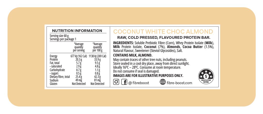 Cold Pressed Protein Bar - Coconut White Choc Almond - 60g (Single Bar)