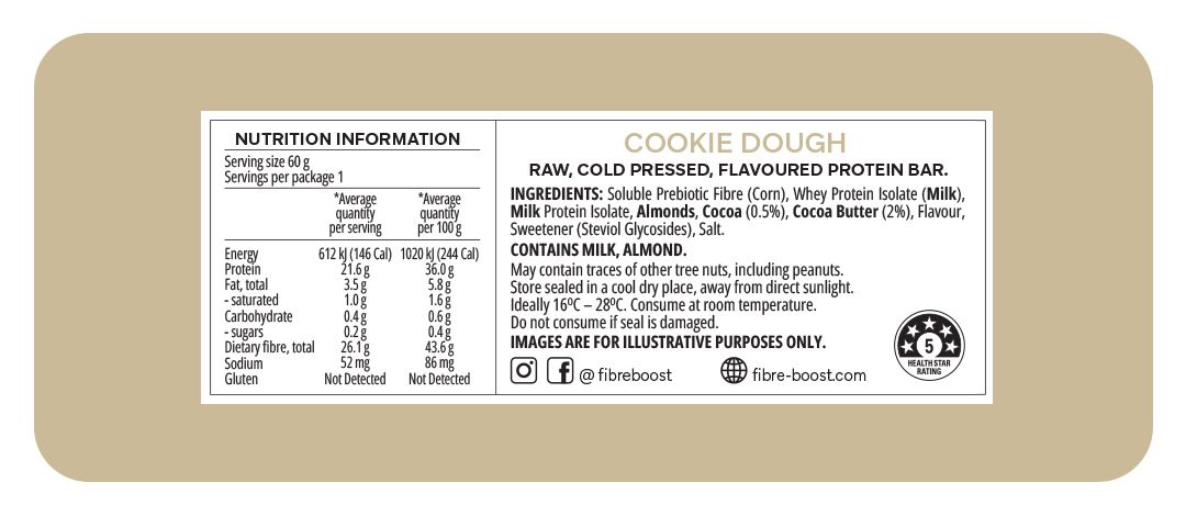 Cold Pressed Protein Bar - Cookie Dough - 60g (Single Bar)