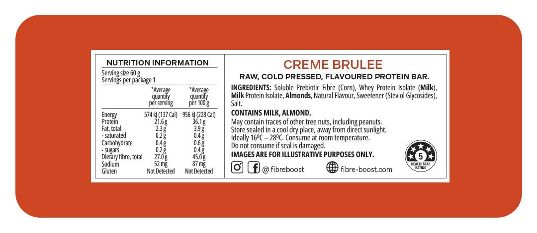 Cold Pressed Protein Bar - Crème Brulee - 60g (Single Bar)