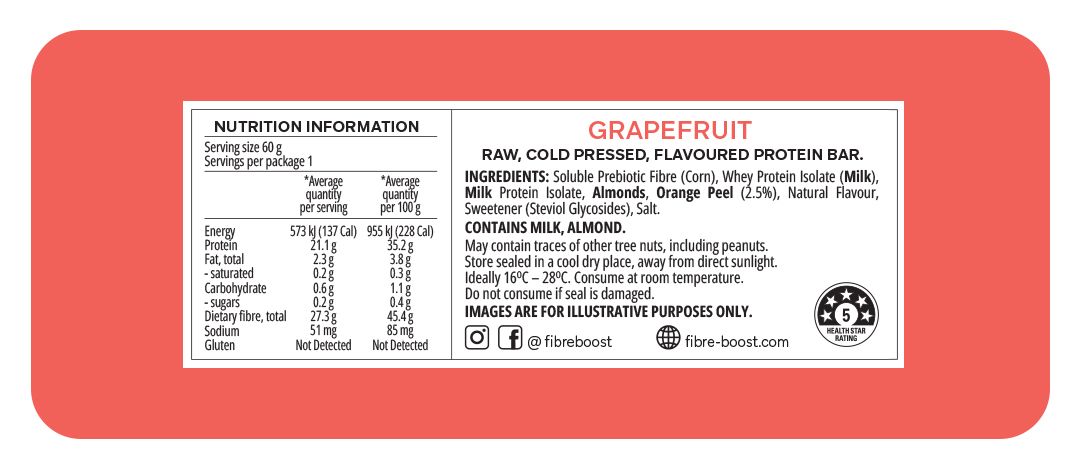 Cold Pressed Protein Bar - Grapefruit - 60g (Single Bar)