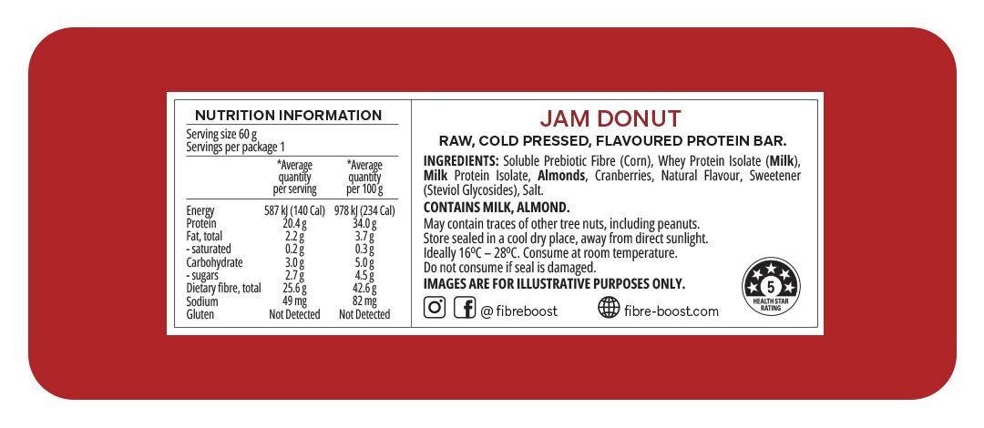 Cold Pressed Protein Bar - Jam Donut - 60g (Single Bar)
