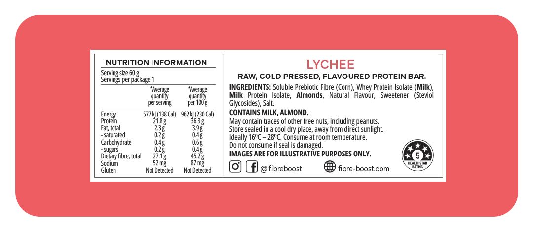 Cold Pressed Protein Bar - Lychee - 60g (Single Bar)