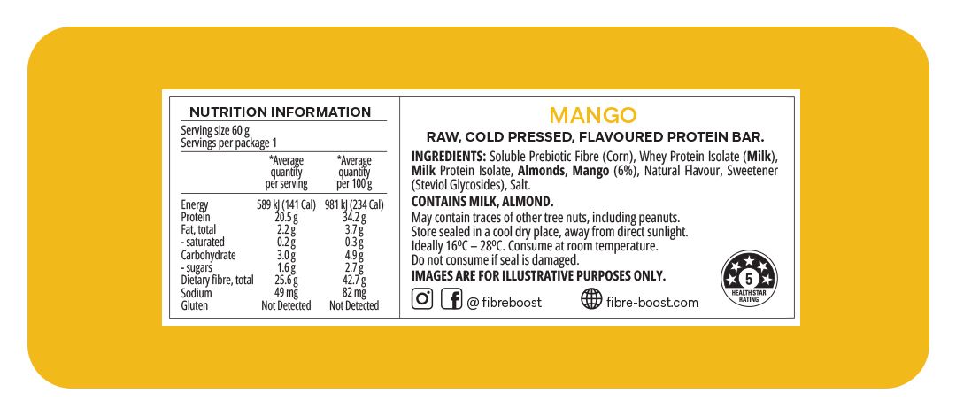 Cold Pressed Protein Bar - Mango - 60g (Single Bar)