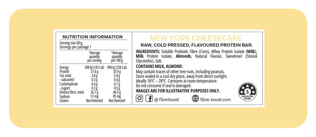 Cold Pressed Protein Bar - New York Cheesecake - 60g (Single Bar)