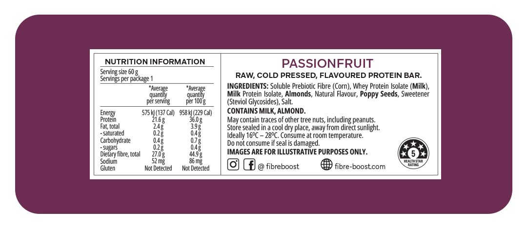 Cold Pressed Protein Bar - Passionfruit - 60g (Single Bar)