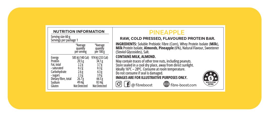 Cold Pressed Protein Bar - Pineapple - 60g (Single Bar)