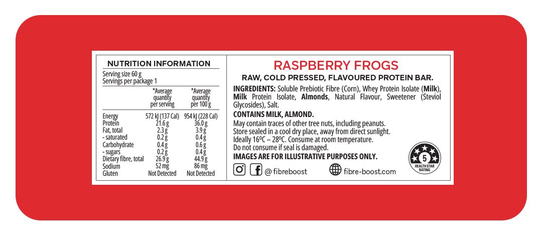 Cold Pressed Protein Bar - Raspberry Frogs - 60g (Single Bar)