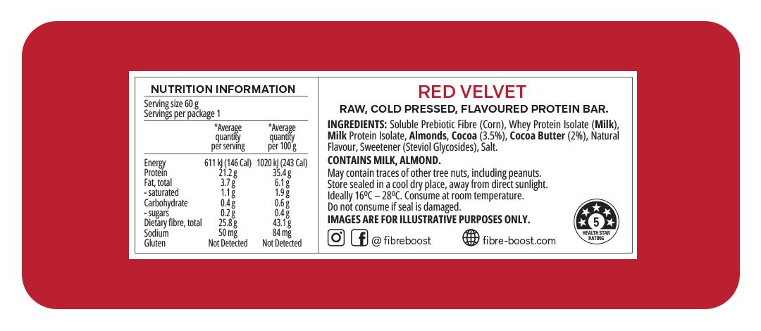 Cold Pressed Protein Bar - Red Velvet - 60g (Single Bar)