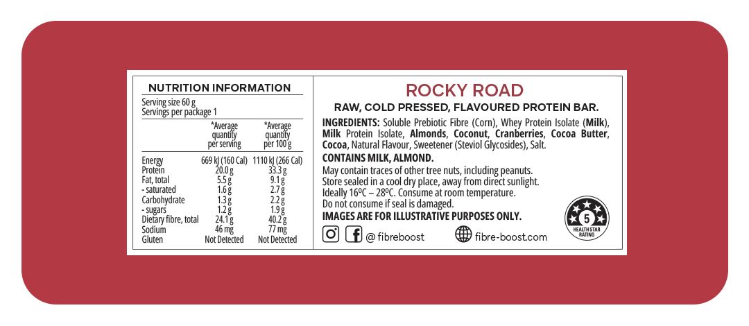 Cold Pressed Protein Bar - Rocky Road - 60g (Single Bar)