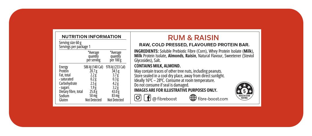 Cold Pressed Protein Bar - Rum & Raisin - 60g (Single Bar)