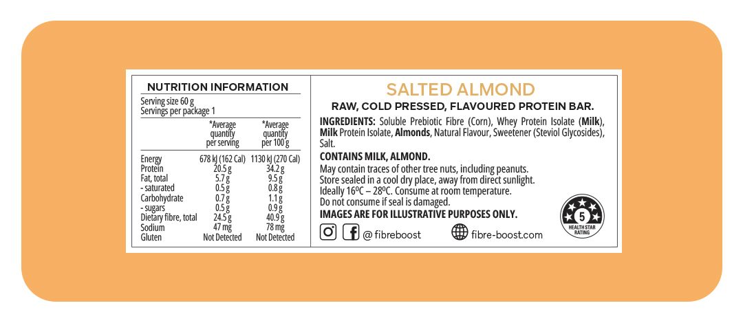 Cold Pressed Protein Bar - Salted Almond - 60g (Single Bar)