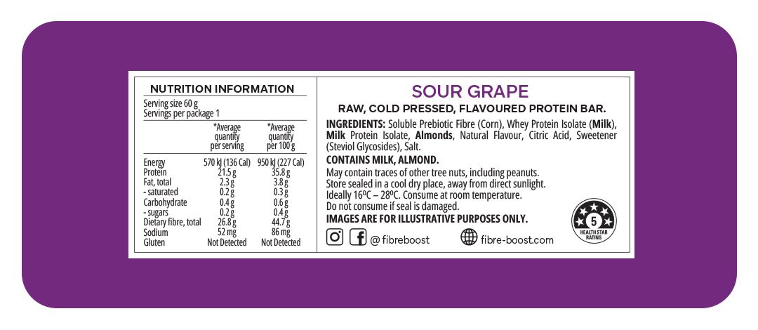 Cold Pressed Protein Bar - Sour Grape - 60g (Single Bar)