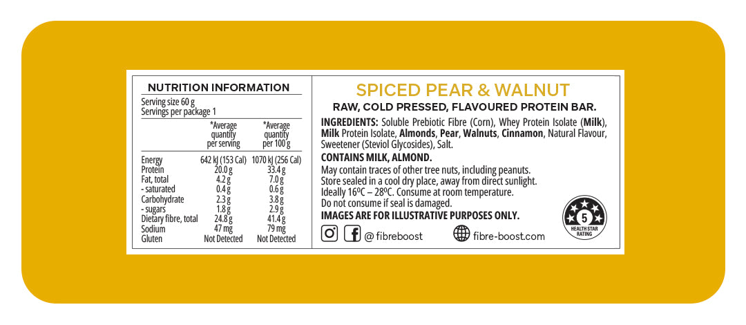Cold Pressed Protein Bar - Spiced Pear & Walnut - 60g (Single Bar)