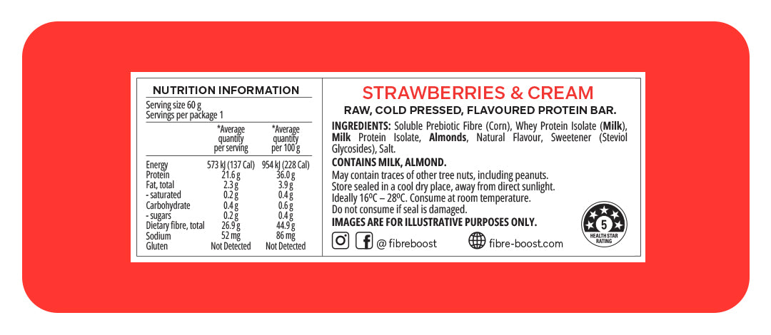 Cold Pressed Protein Bar - Strawberries & Cream - 60g (Single Bar)