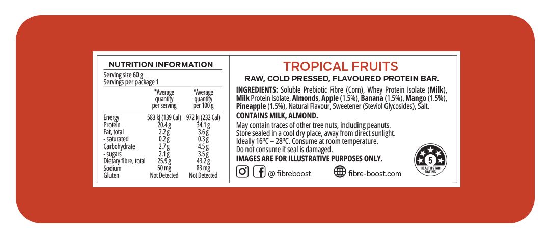 Cold Pressed Protein Bar - Tropical Fruits - 60g (Single Bar)