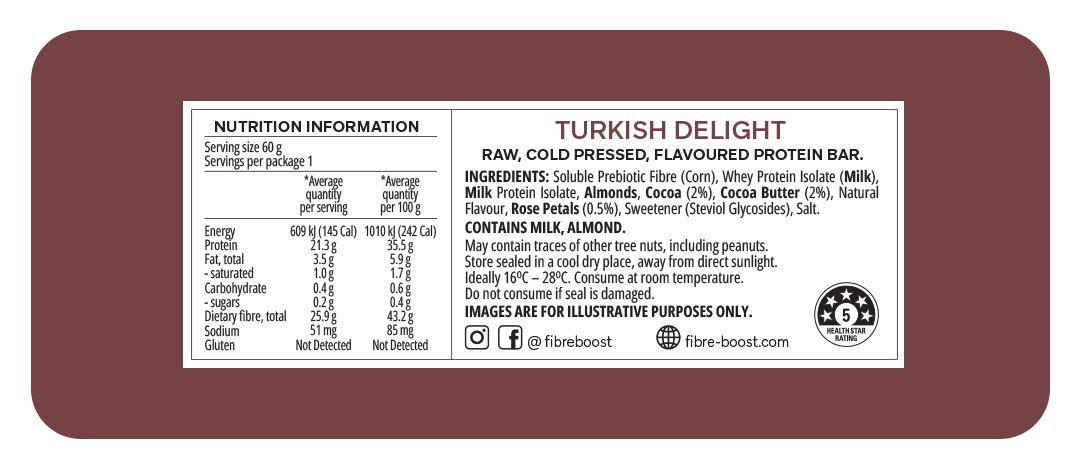 Cold Pressed Protein Bar - Turkish Delight - 60g (Single Bar)