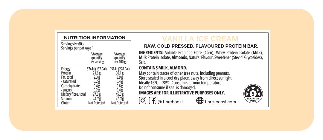 Cold Pressed Protein Bar - Vanilla Ice Cream - 60g (Single Bar)