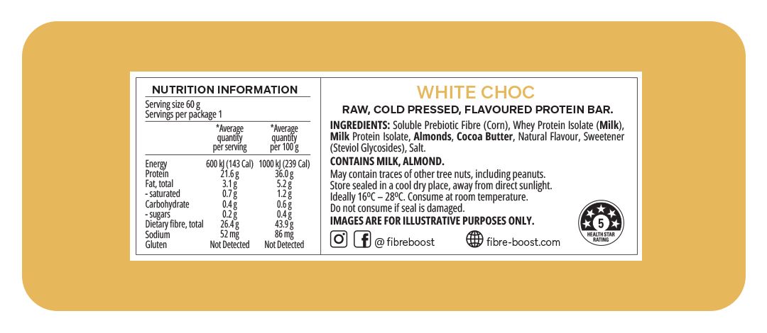 Cold Pressed Protein Bar - White Choc - 60g (Single Bar)