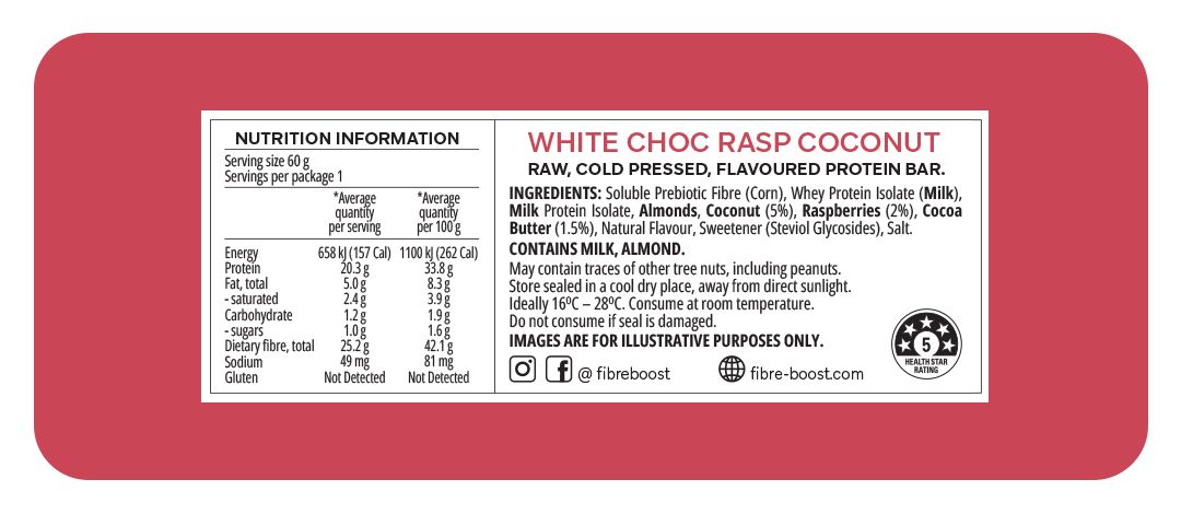 Cold Pressed Protein Bar - White Choc Raspberry Coconut - 60g (Single Bar)