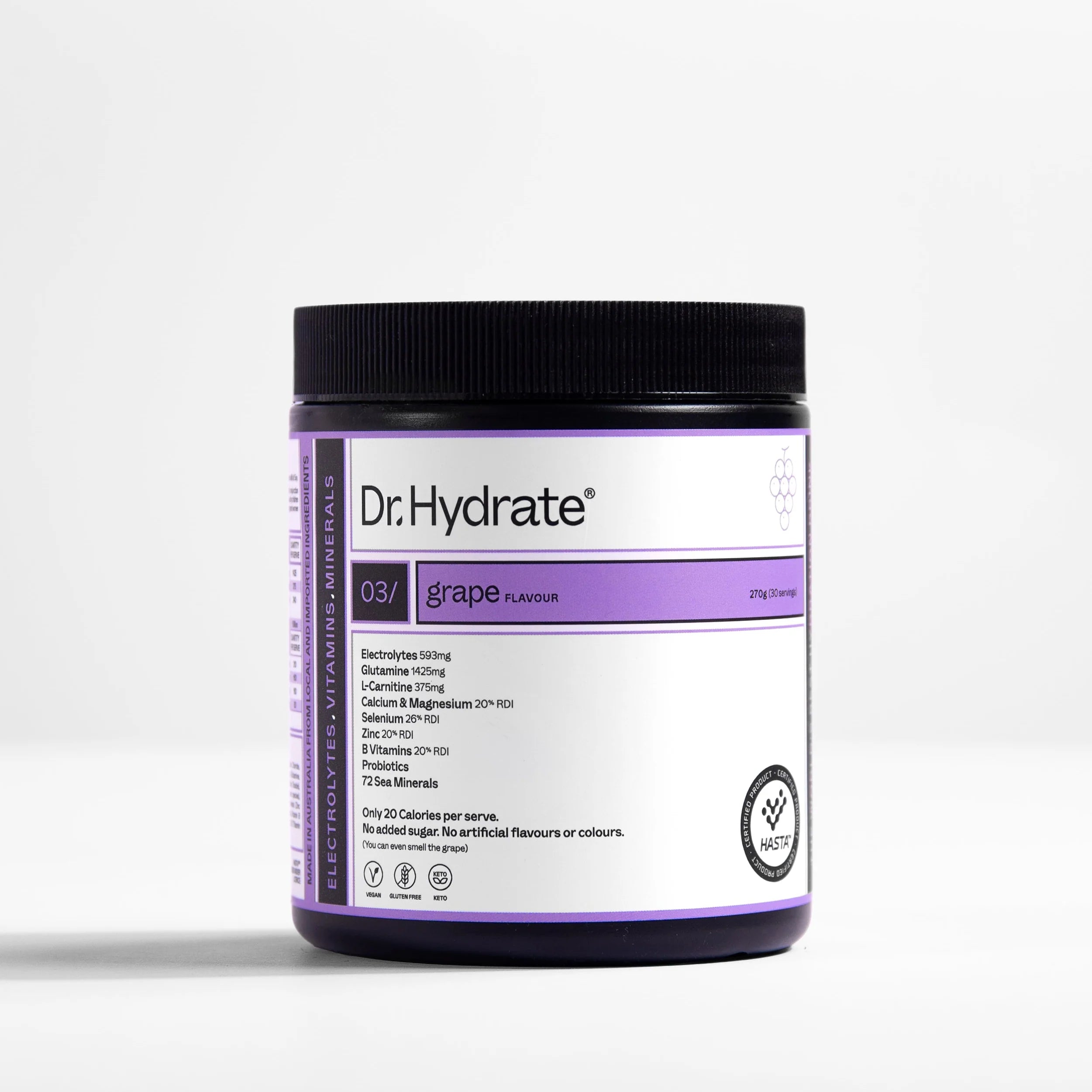 Dr Hydrate Electrolytes Tub - Grape - 270g (30 Serves)