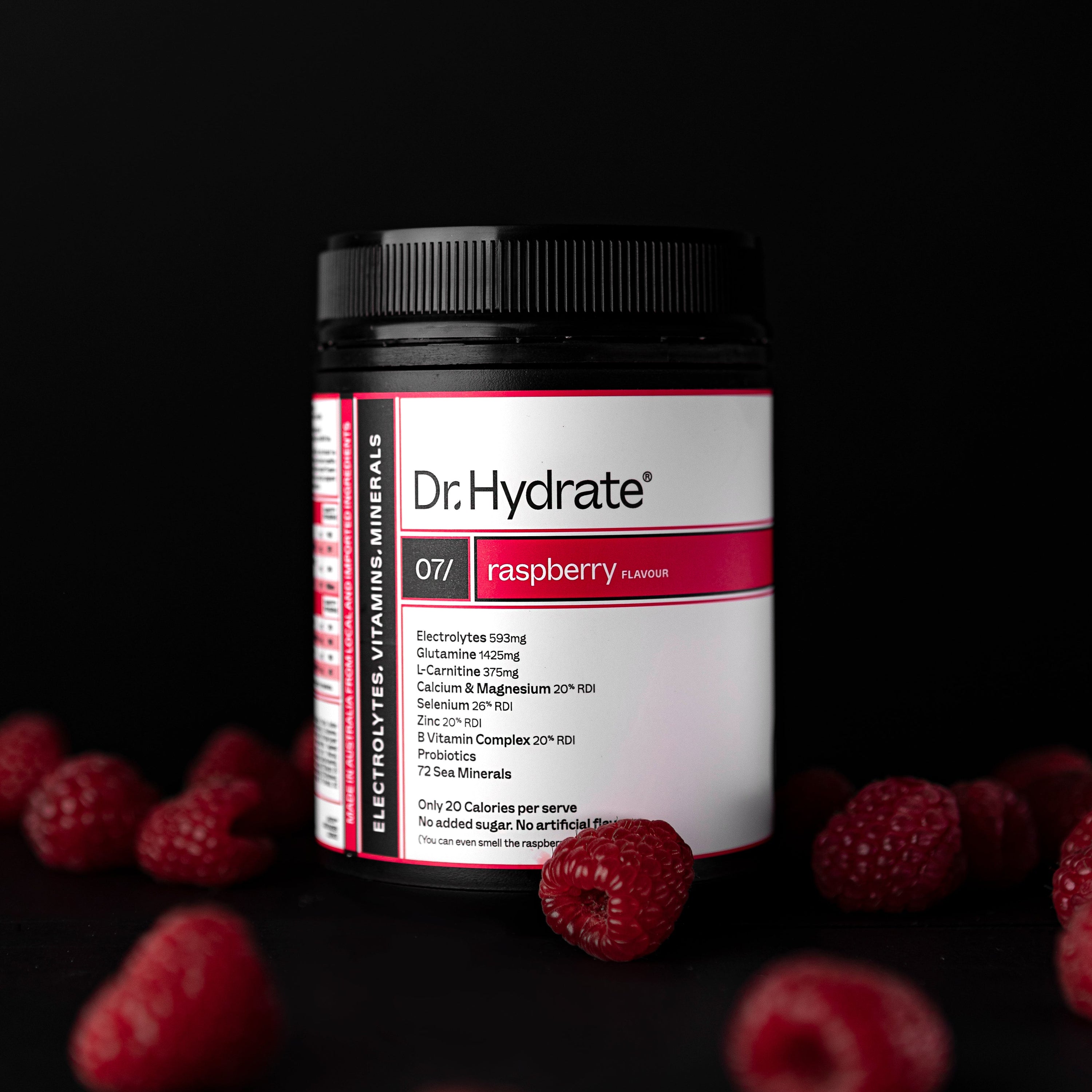 Dr Hydrate Electrolytes Tub - Raspberry - 270g (30 Serves)