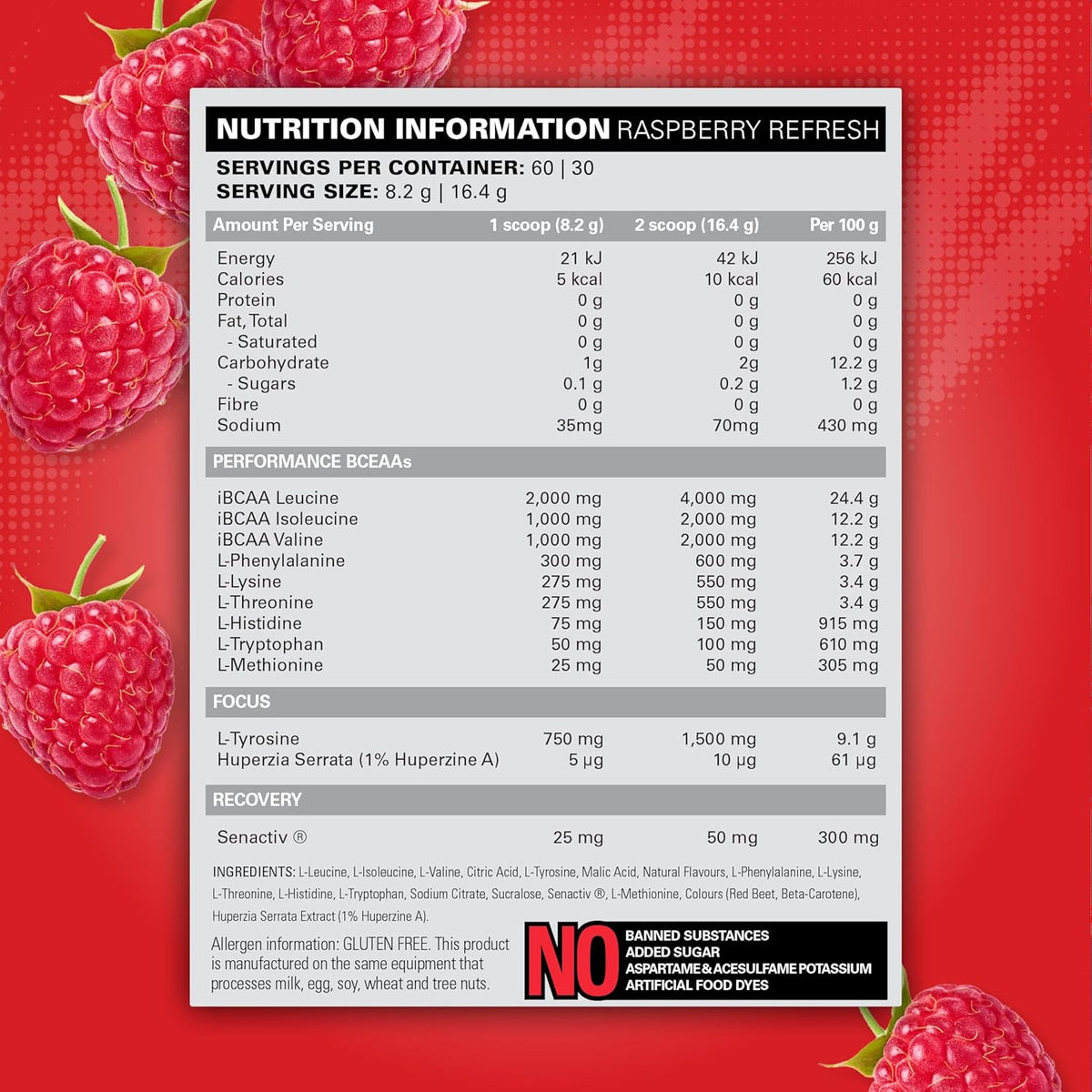 Raspberry Refresh EHPlabs Beyond BCAA-EAA Intra Workout - 492g (60 Serves) - Raspberry ...