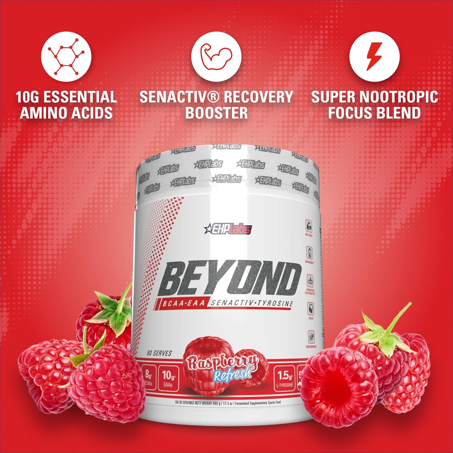 EHPlabs Beyond BCAA-EAA Intra Workout - 492g (60 Serves) - Raspberry Refresh