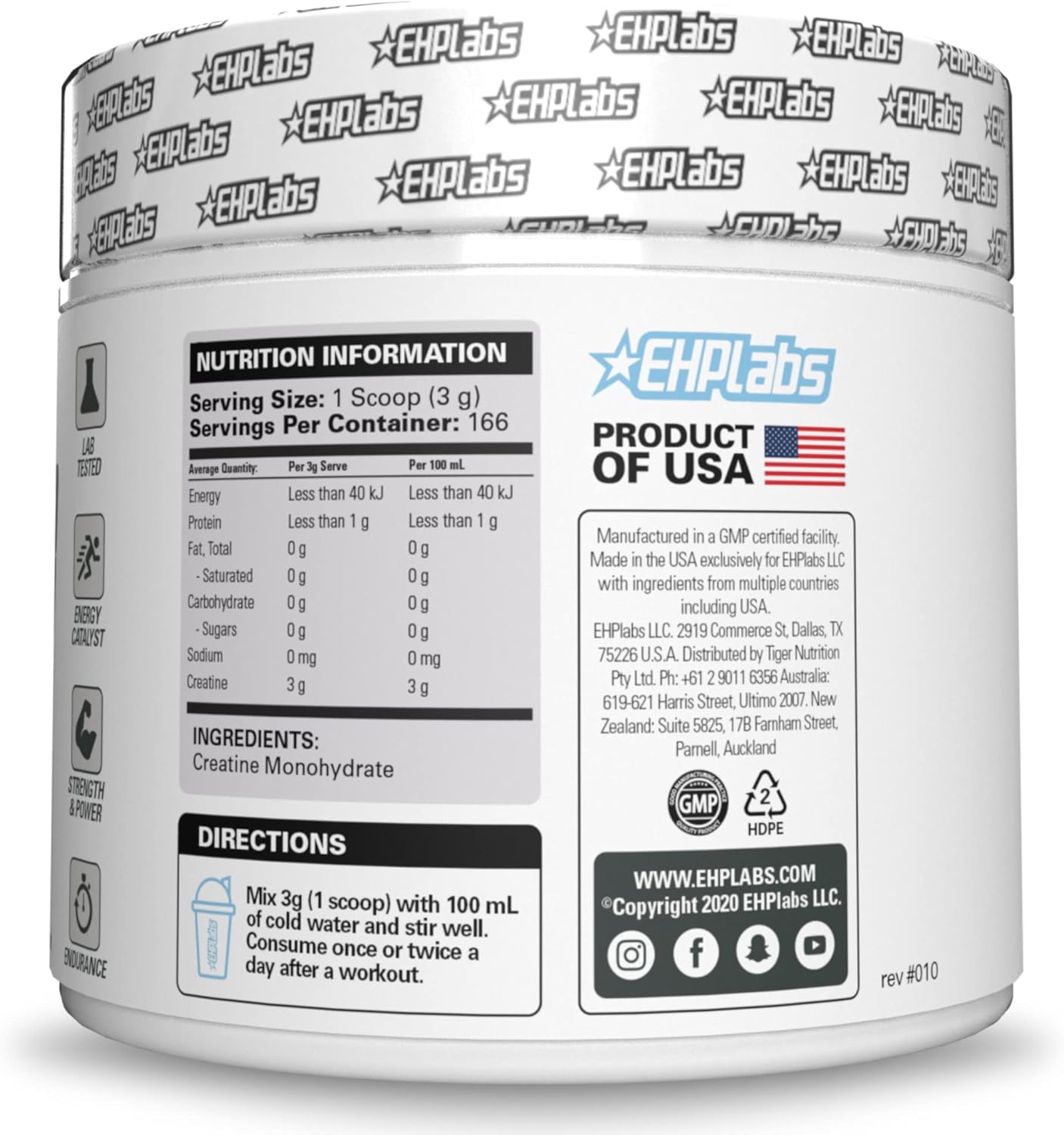 EHPlabs CREA-8 Pure Creatine Monohydrate - 500g (100 Serves)