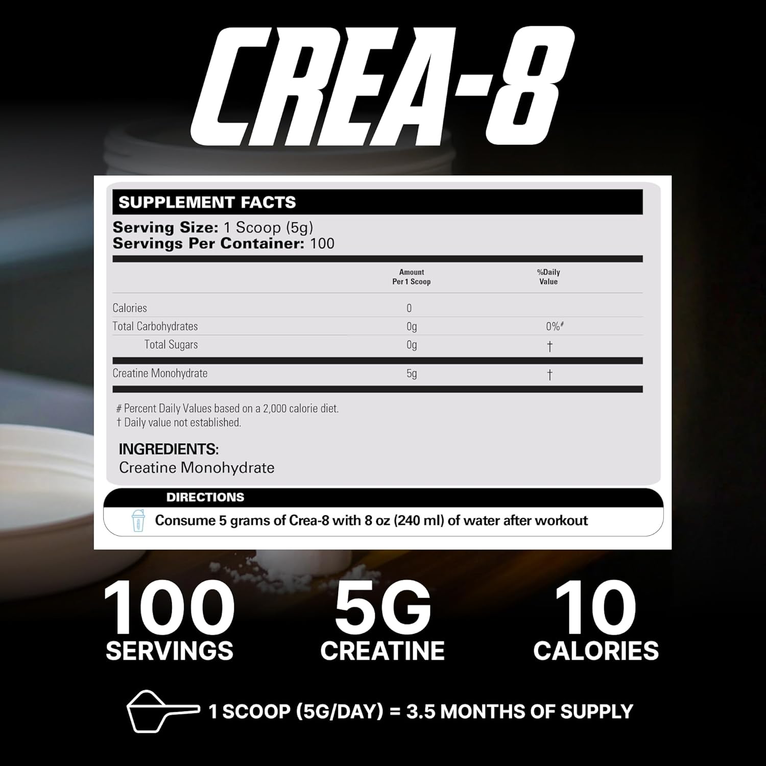 EHPlabs CREA-8 Pure Creatine Monohydrate - 500g (100 Serves)