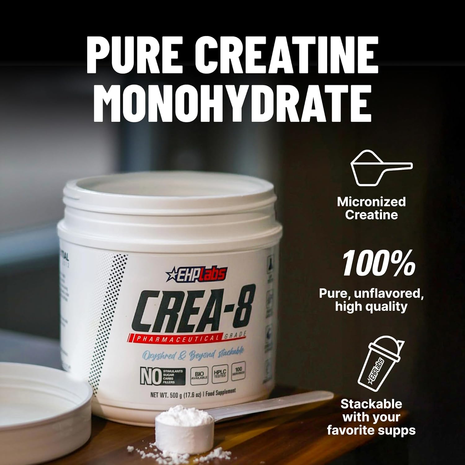 EHPlabs CREA-8 Pure Creatine Monohydrate - 500g (100 Serves)