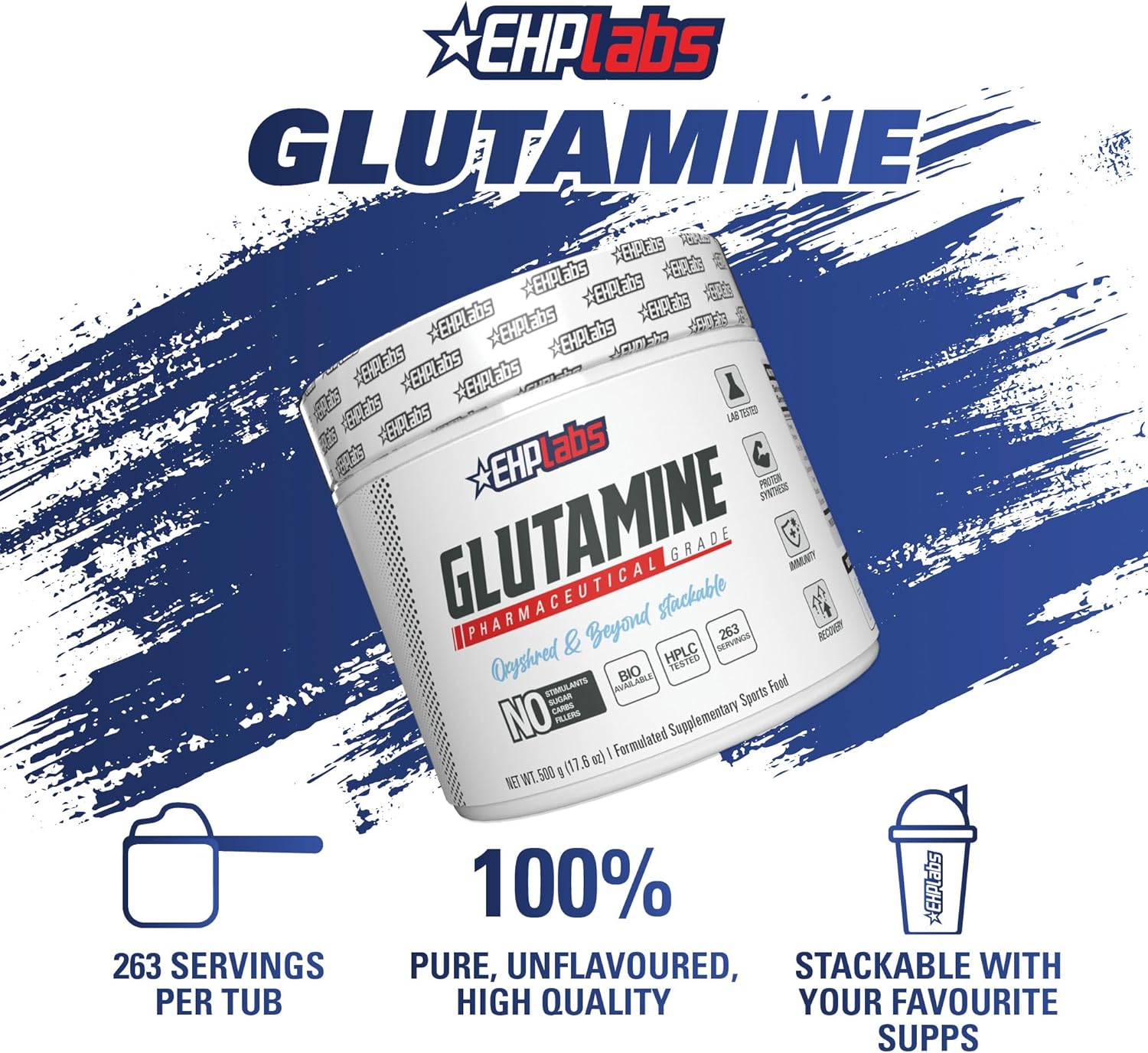 EHPlabs Glutamine Amino Acid - 500g (100 Serves)