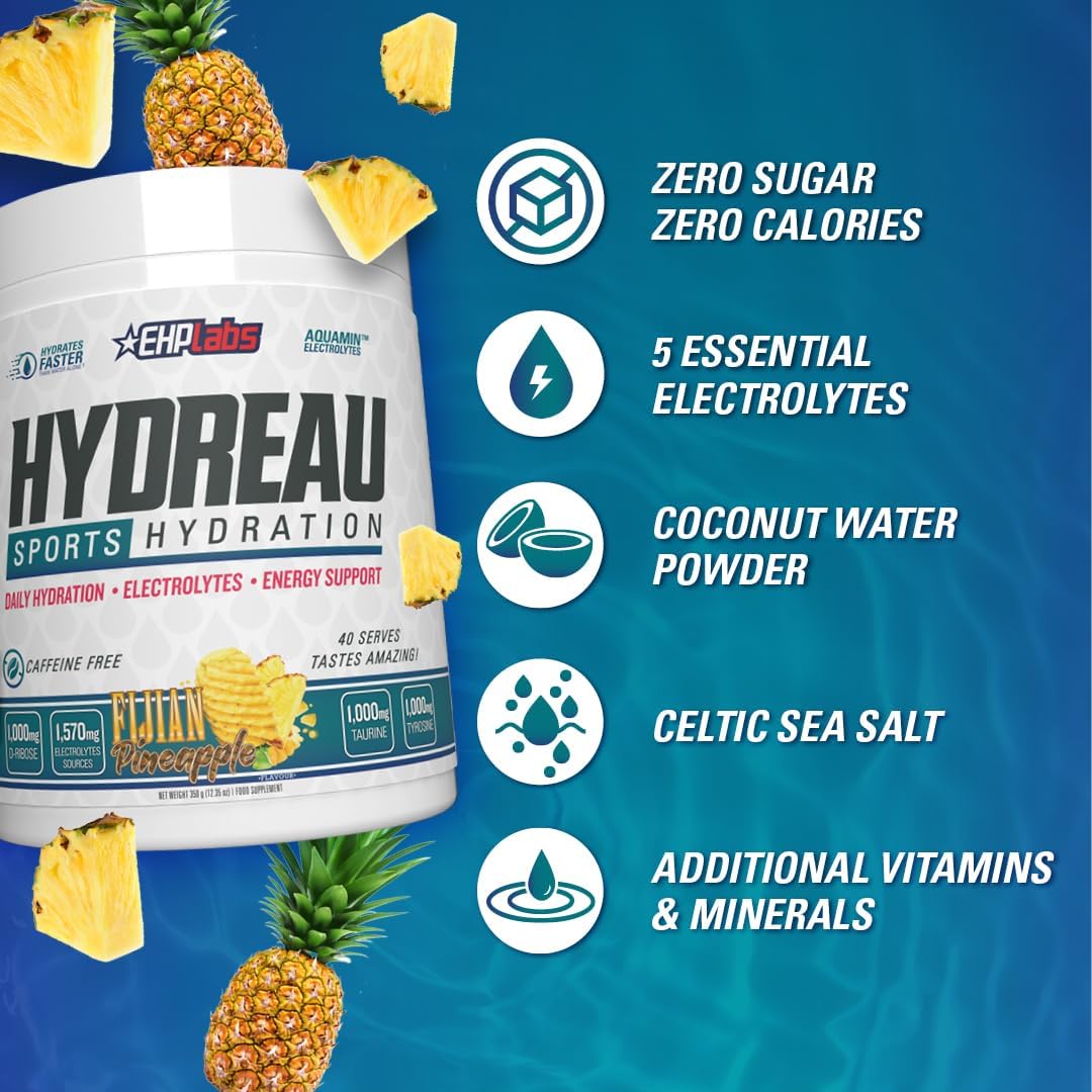 EHPlabs Hydreau Sports Hydration Powder - 299g (40 Serves) - Kiwi Strawberry