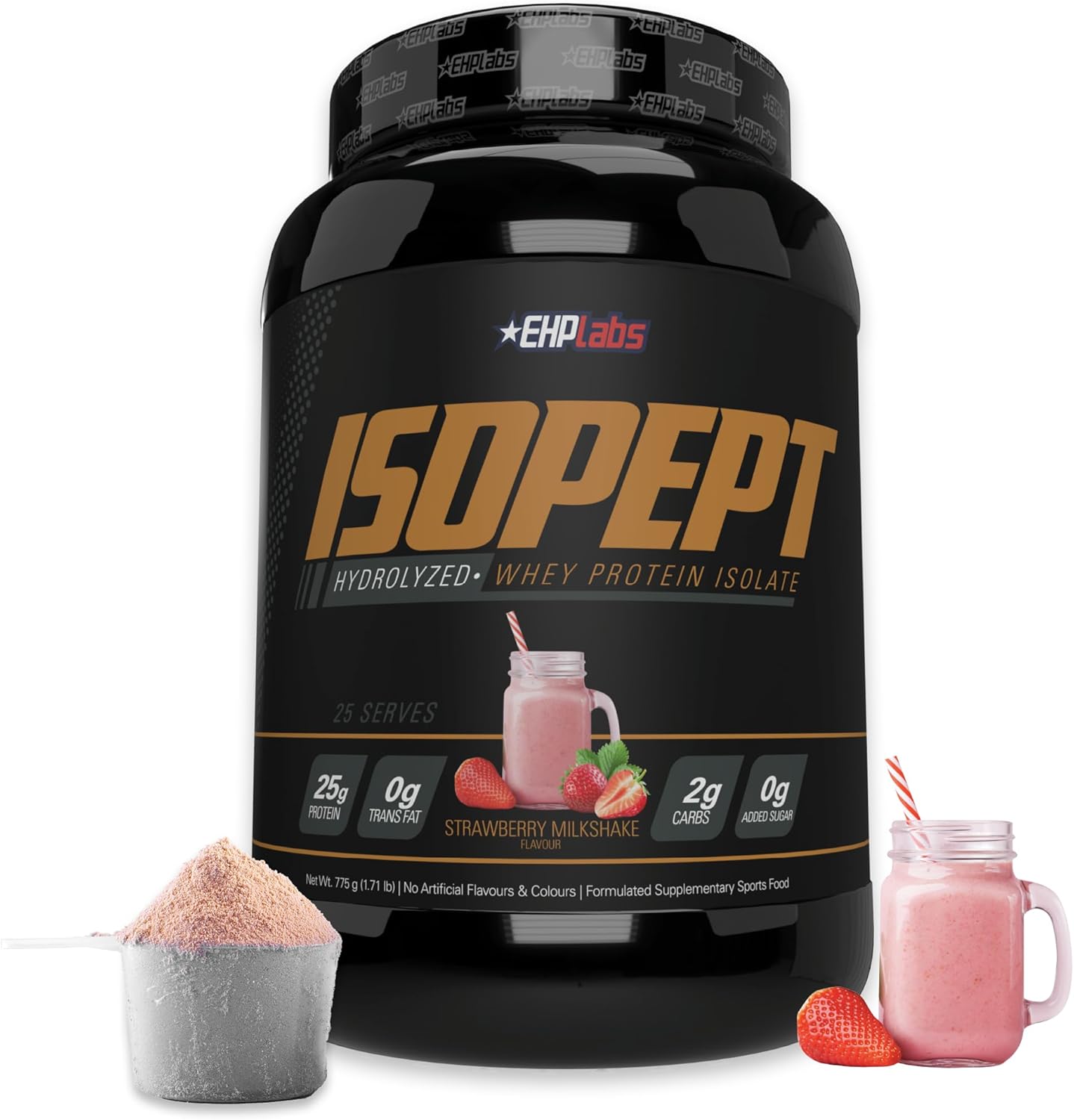 EHPlabs ISOPEPT Hydrolyzed Whey Protein Isolate - 775g (25 Serves) - Strawberry Milkshake