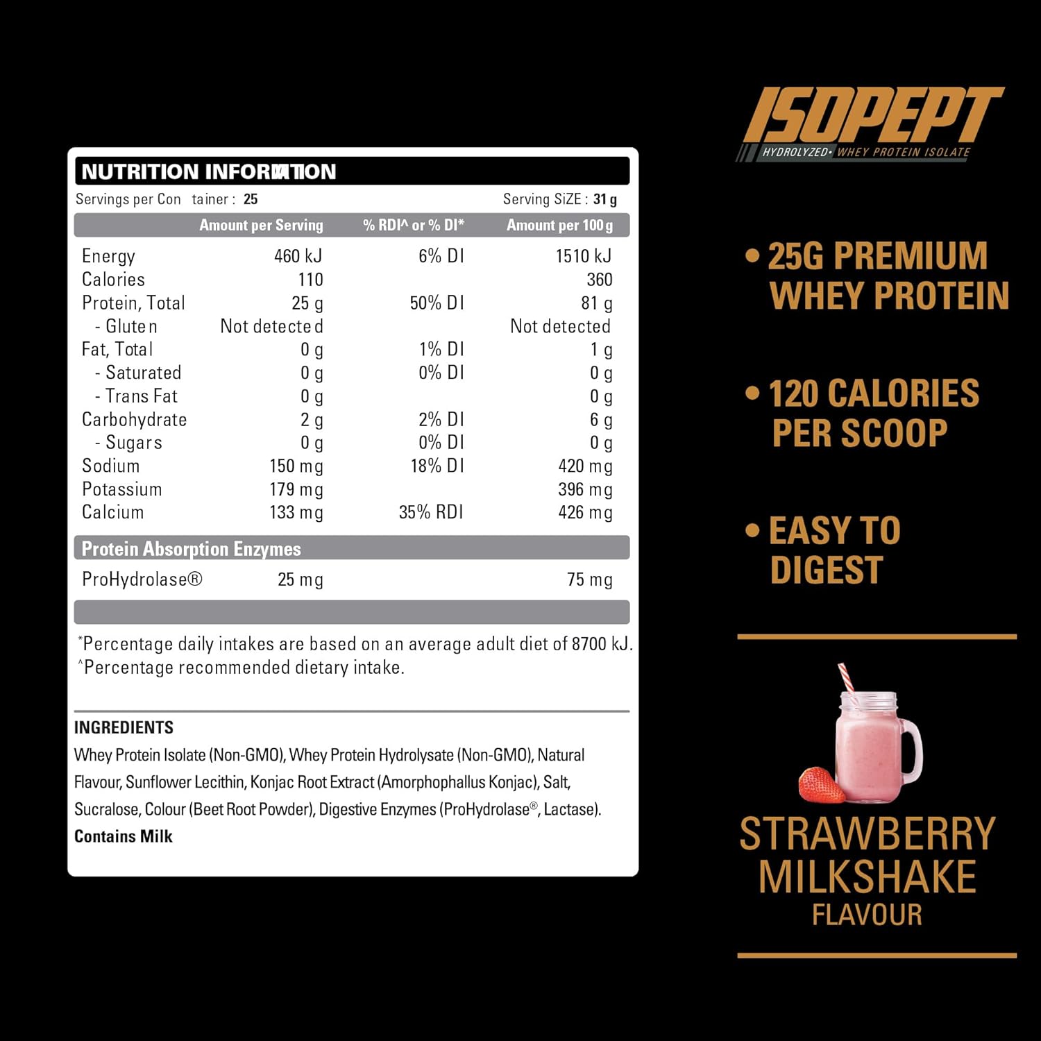 EHPlabs ISOPEPT Hydrolyzed Whey Protein Isolate - 775g (25 Serves) - Strawberry Milkshake