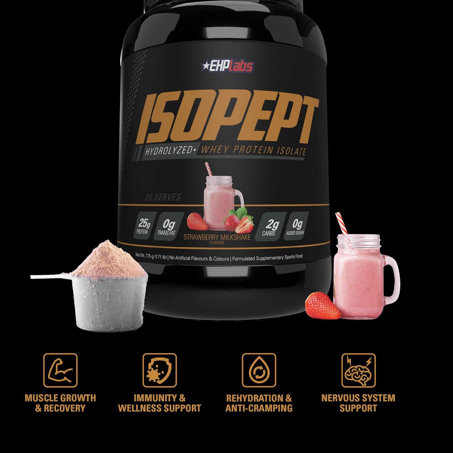 EHPlabs ISOPEPT Hydrolyzed Whey Protein Isolate - 775g (25 Serves) - Strawberry Milkshake