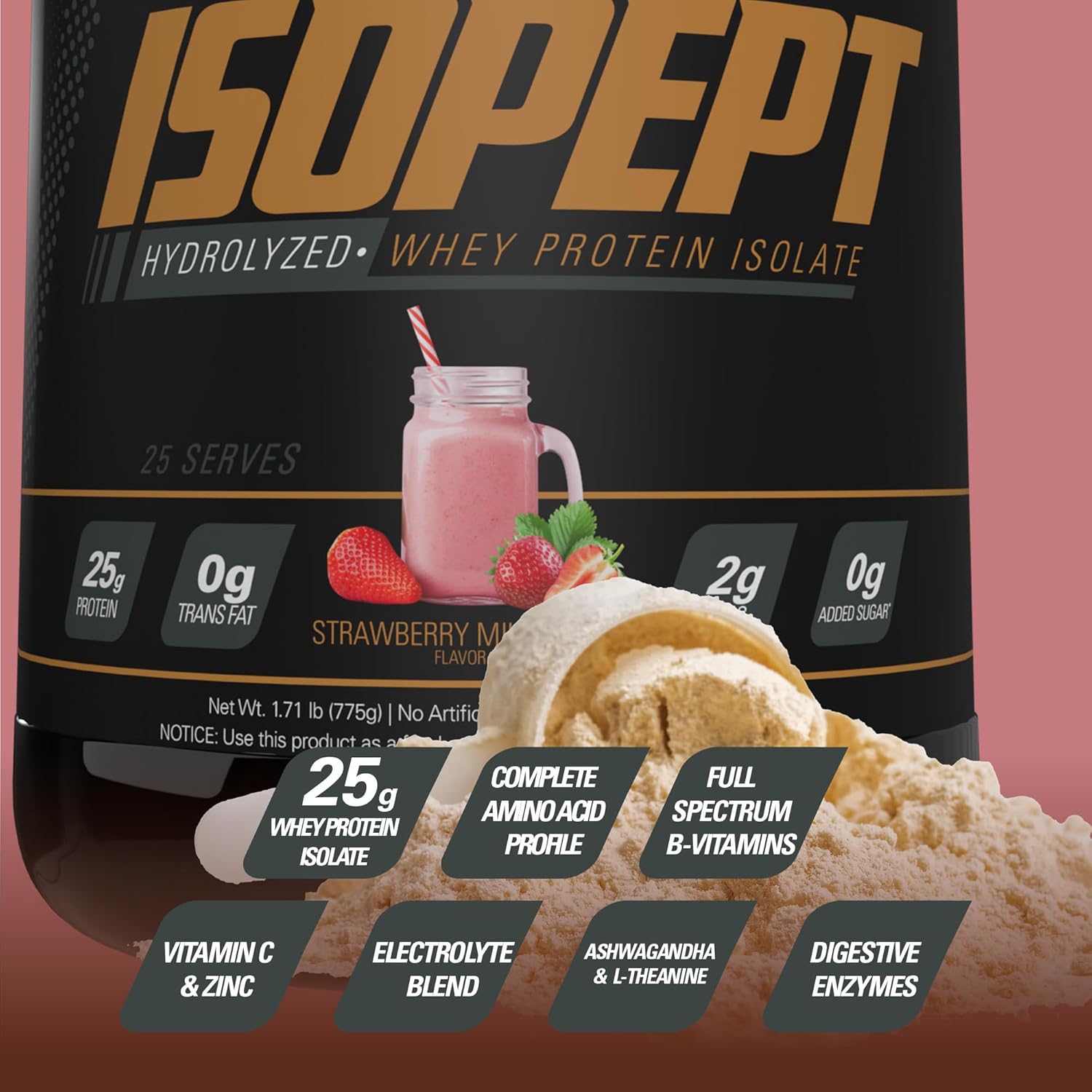 EHPlabs ISOPEPT Hydrolyzed Whey Protein Isolate - 775g (25 Serves) - Strawberry Milkshake