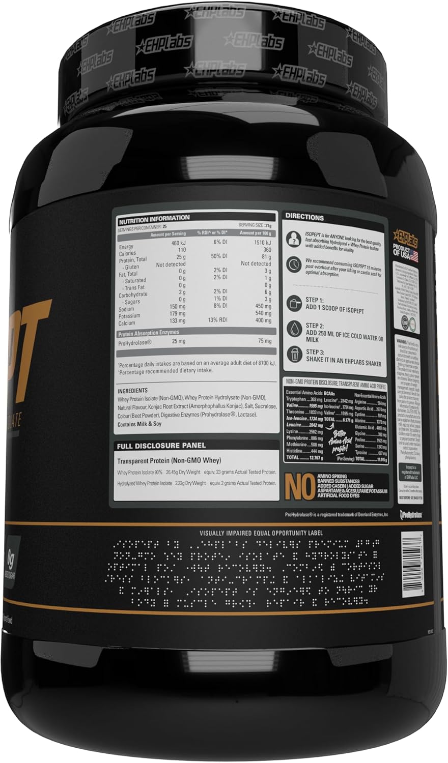 EHPlabs ISOPEPT Hydrolyzed Whey Protein Isolate - 775g (25 Serves) - Strawberry Milkshake