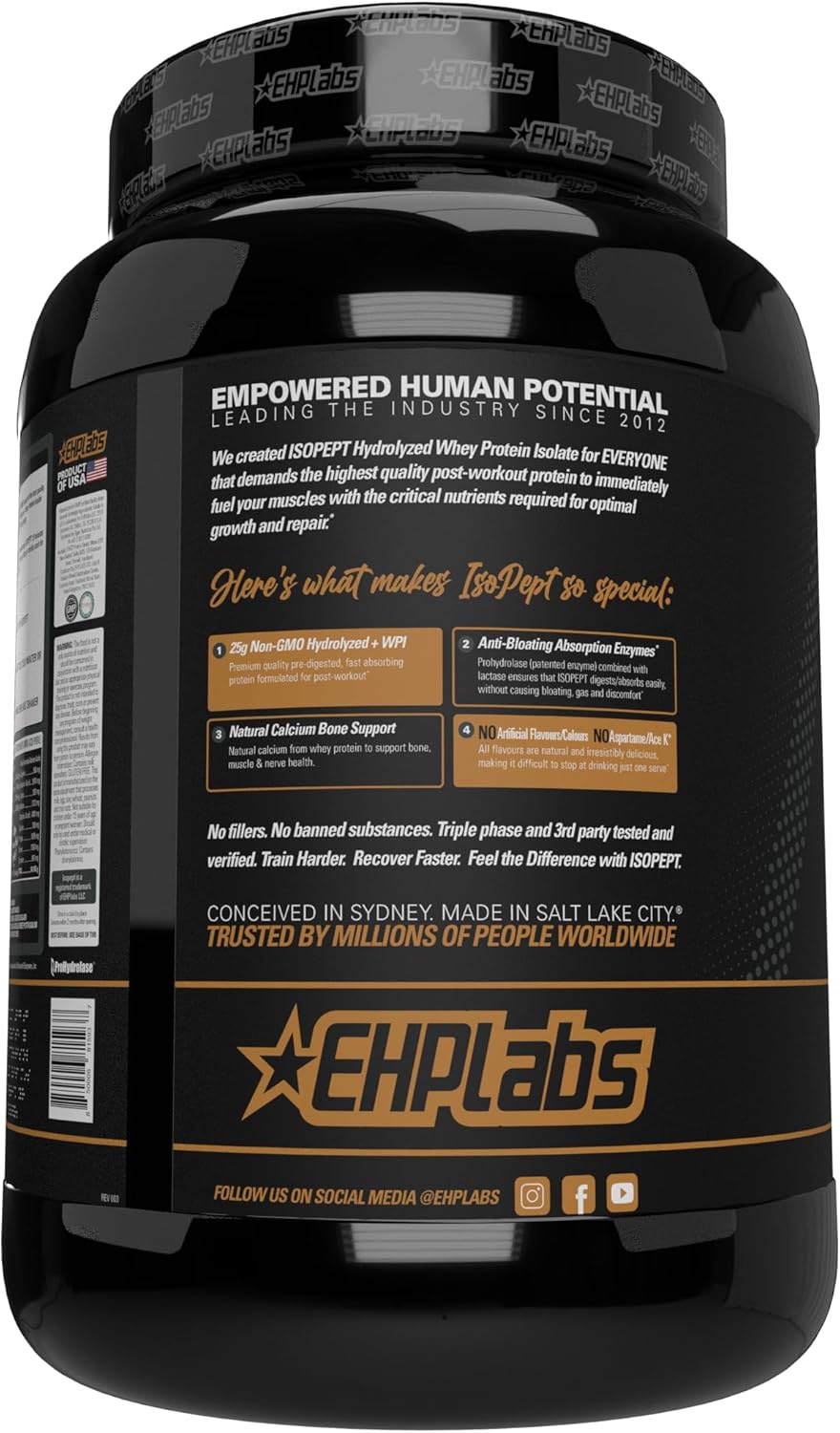 EHPlabs ISOPEPT Hydrolyzed Whey Protein Isolate - 775g (25 Serves) - Strawberry Milkshake