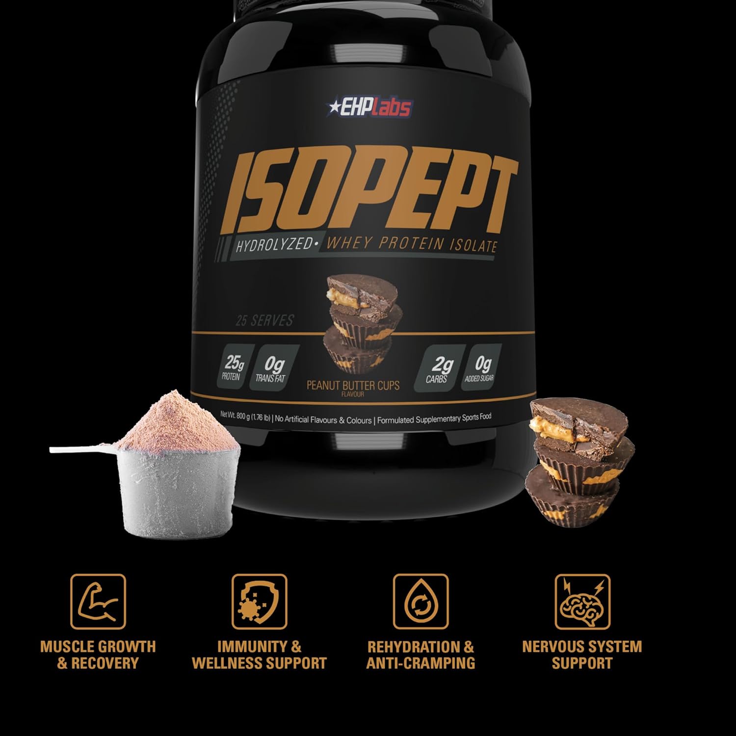 EHPlabs ISOPEPT Hydrolyzed Whey Protein Isolate - 800g (25 Serves) - Peanut Butter Cups