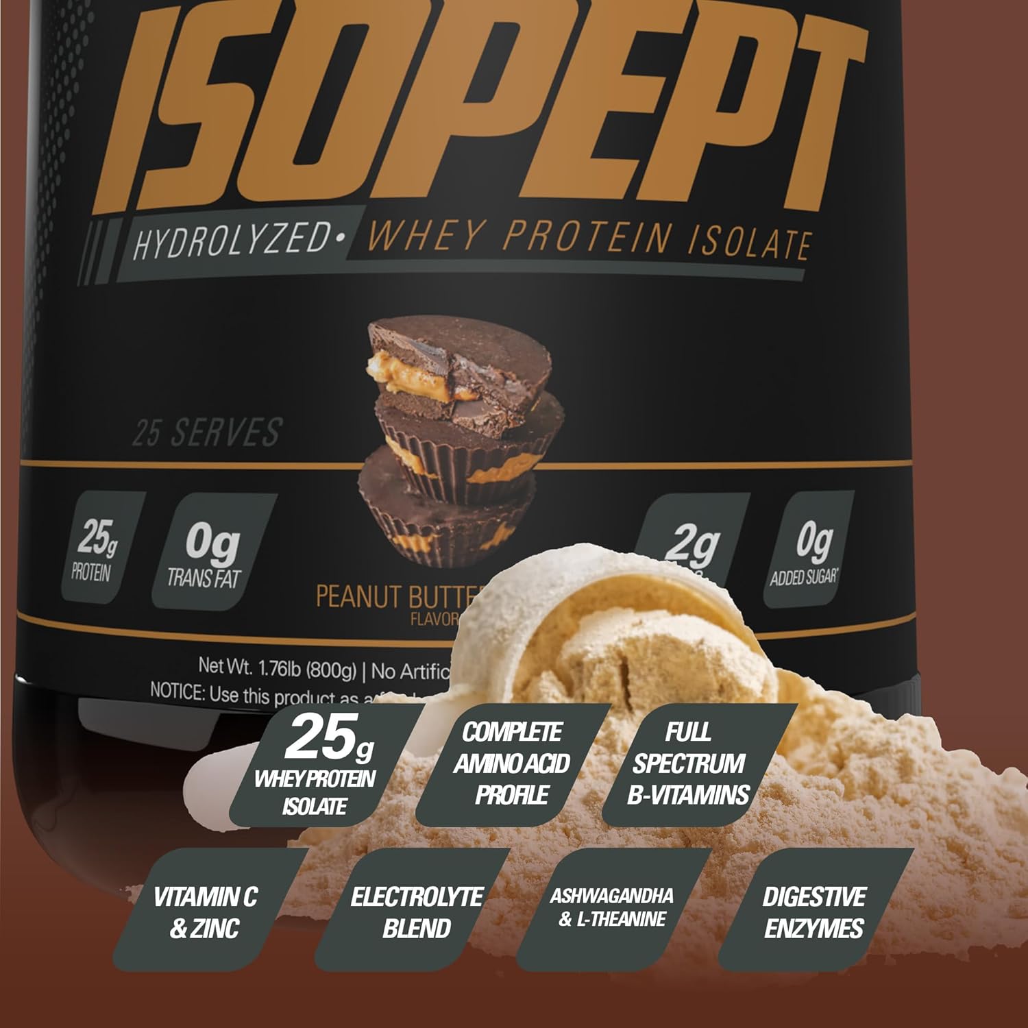 EHPlabs ISOPEPT Hydrolyzed Whey Protein Isolate - 800g (25 Serves) - Peanut Butter Cups